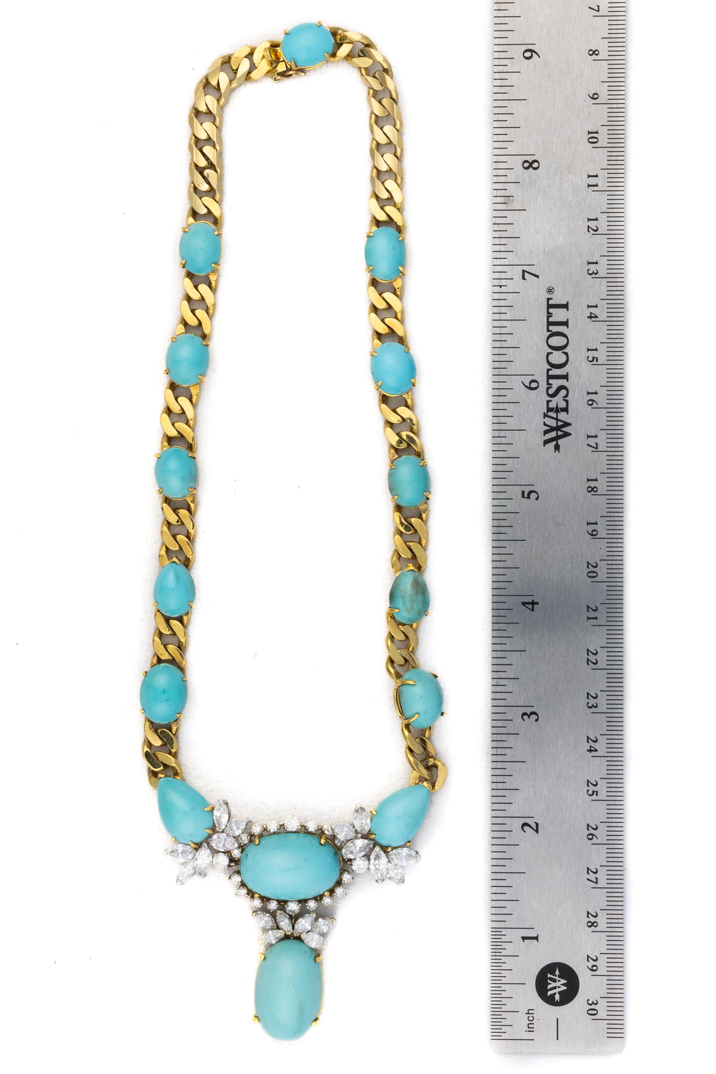 Collier Emis en turquoise et diamants Excellent état - En vente à New York, NY