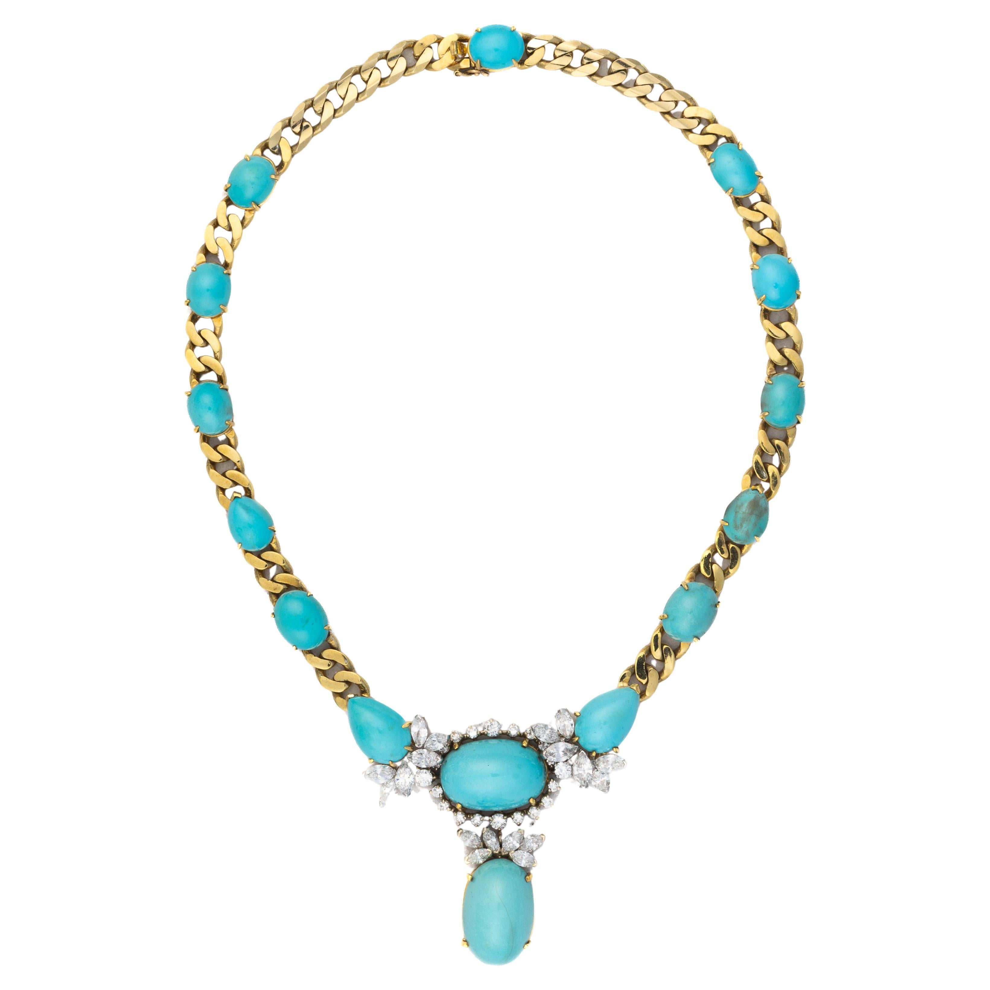 Collier Emis en turquoise et diamants en vente
