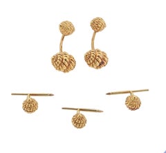 Emis Yellow Gold Woven Cufflinks Stud Set