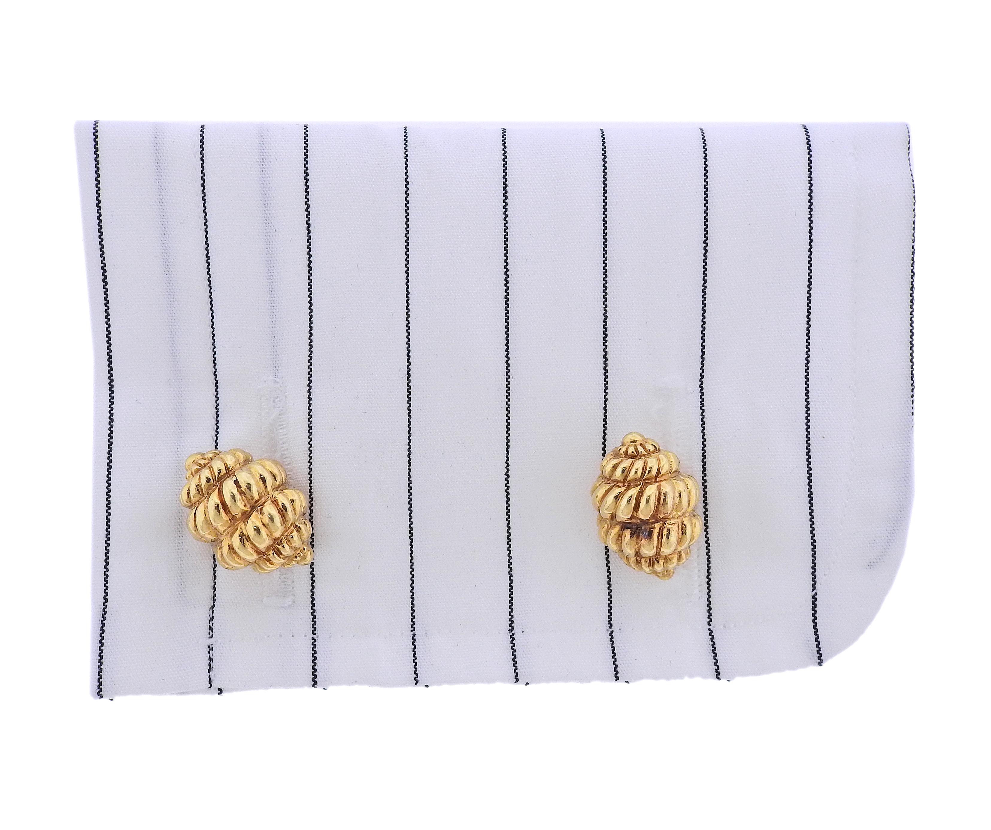 Emis Yellow Gold Woven Cufflinks Stud Set For Sale 2