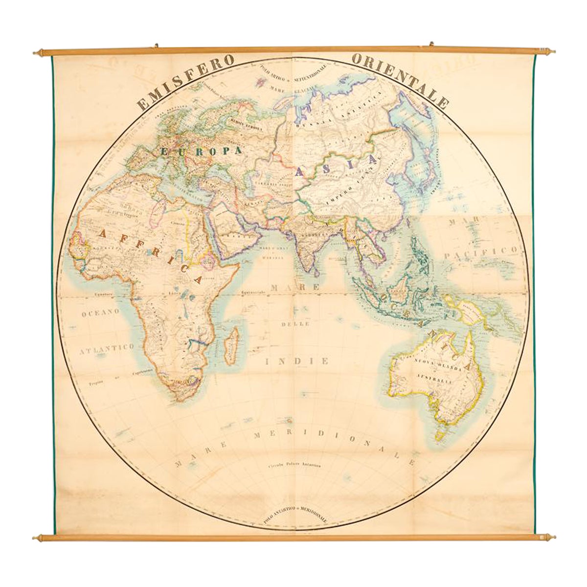 Emisfero Orientale, Antique Map of Eastern Hemisphere on Canvas For Sale