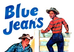 Original Arie's Blue Jean's Amerian Style vintage French fashion poster on linen