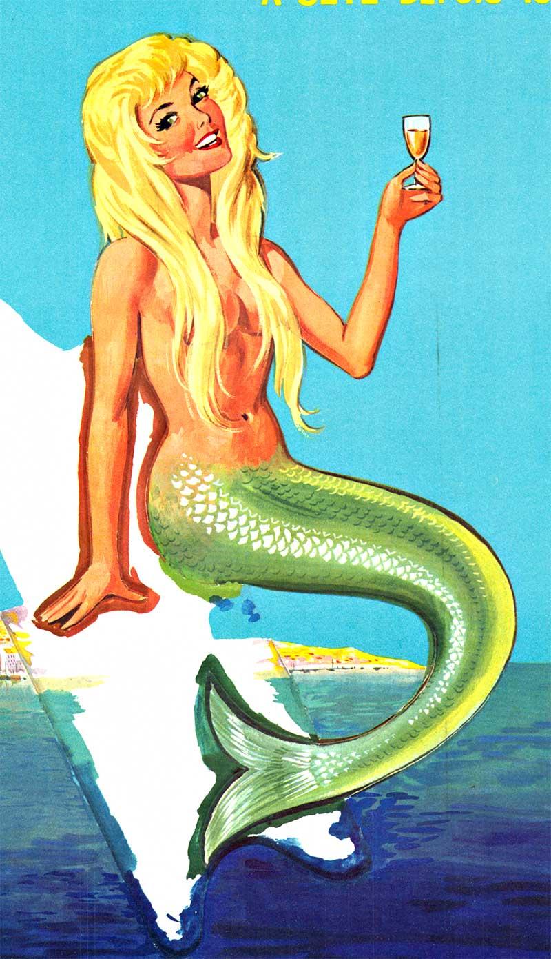 Grand Cru originale CAZALIS & PRATS  Sirena  poster di liquori francesi d'epoca - Print di Emm. Gaillard
