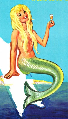 Original CAZALIS & PRATS Grand Cru  Mermaid  vintage French liquor poster