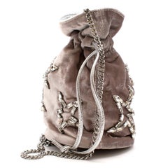 Emm Kuo Silver Velvet Bucket Bag With Swarovski Stars