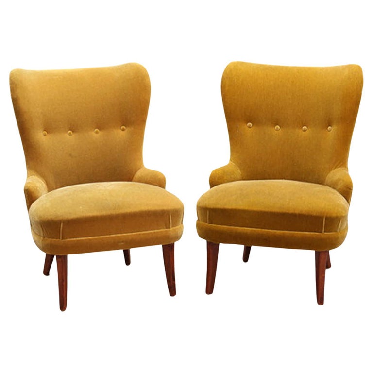Emma Armchairs, Mohair Gold Velvet 1900s For Sale at 1stDibs