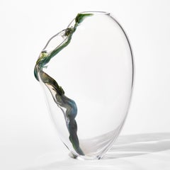 Distortion II, a green, blue & clear handblown glass sculpture by Emma Baker