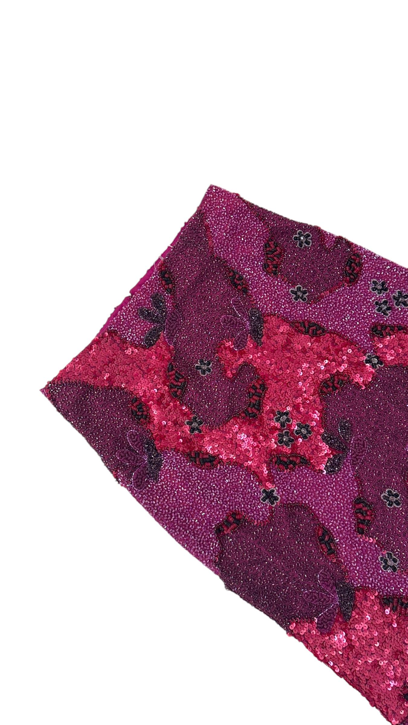 Emma Black Vintage Fuchsia Skirt w Beaded Flowers For Sale 8