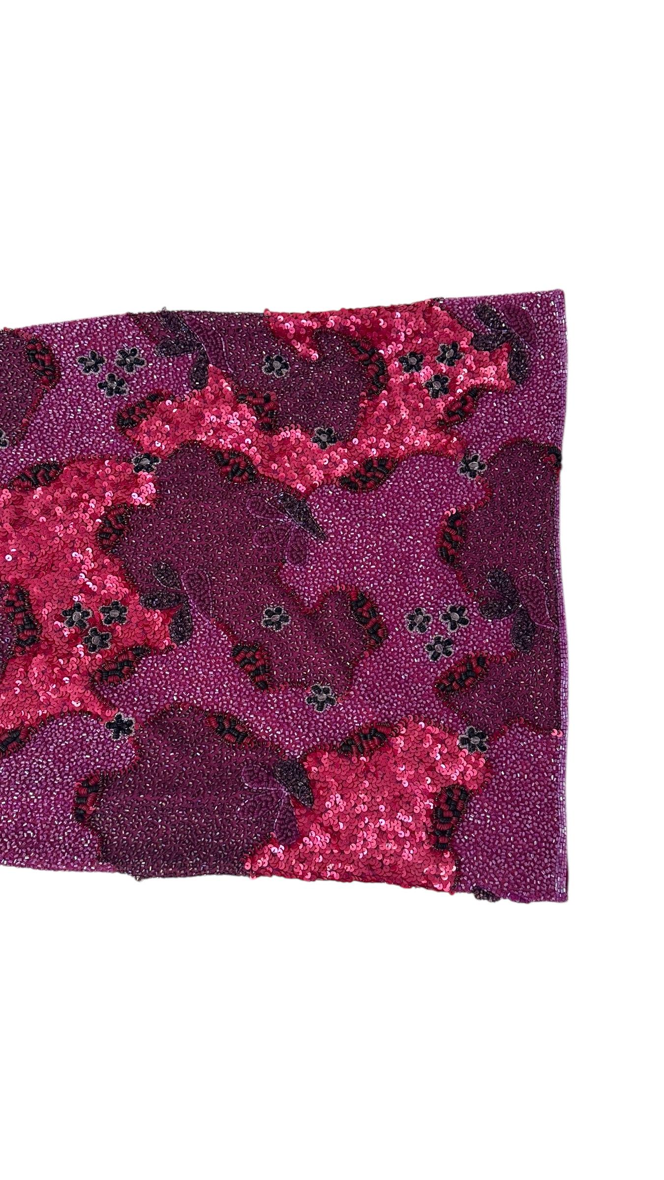 Emma Black Vintage Fuchsia Skirt w Beaded Flowers For Sale 9