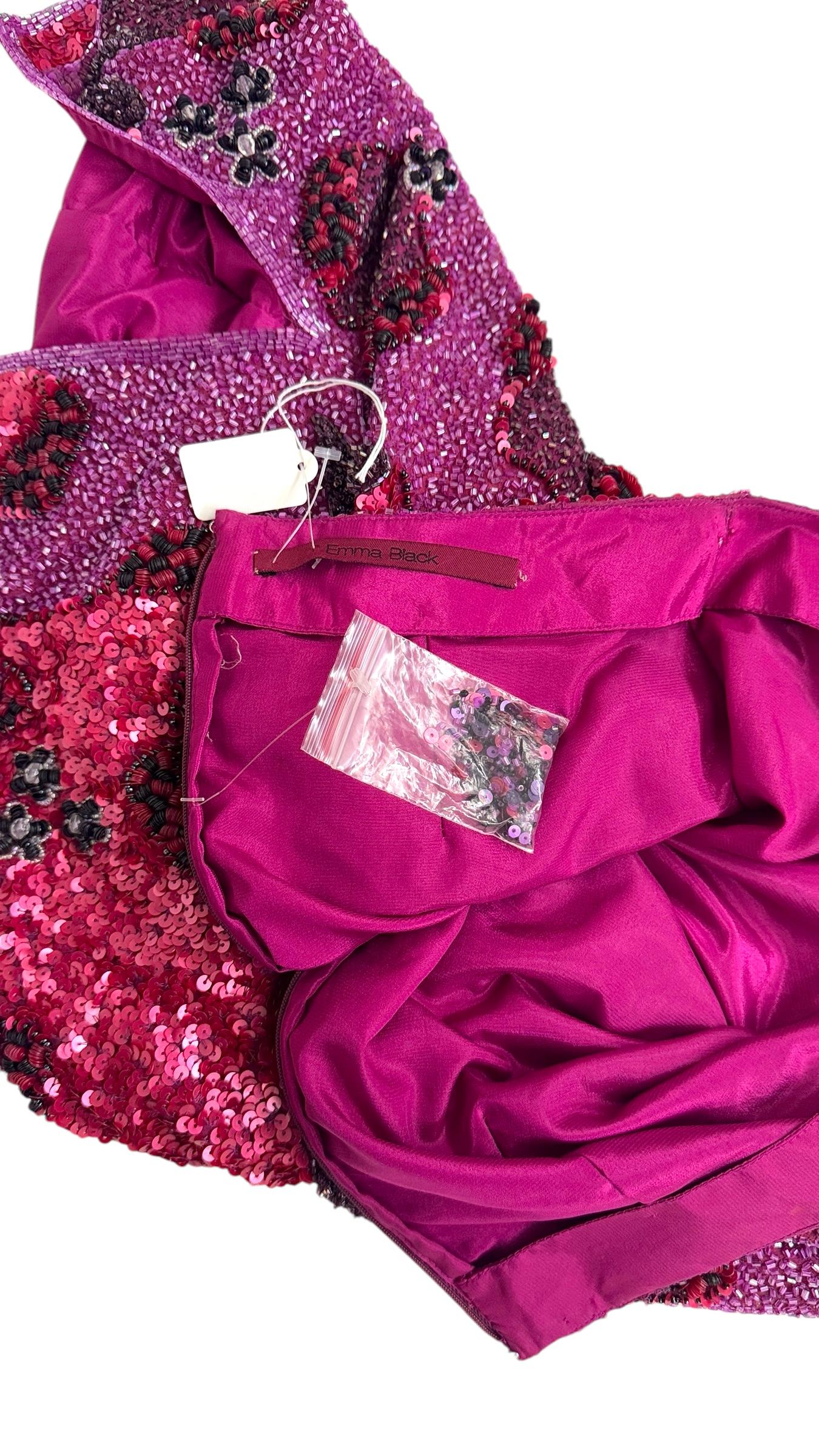 Emma Black Vintage Fuchsia Skirt w Beaded Flowers For Sale 11