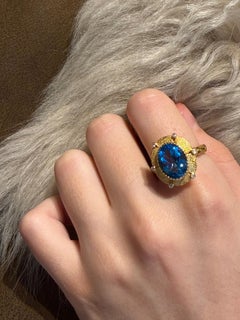 Emma Chapman 5,30ct lupenreiner Blautopas Diamant 18k Gold Cocktail Ring