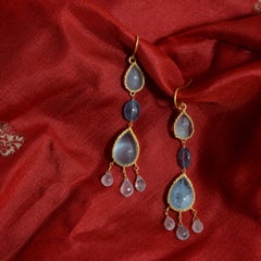 Emma Chapman Aquamarine Cabochon Teardrop Gold Plated Earrings