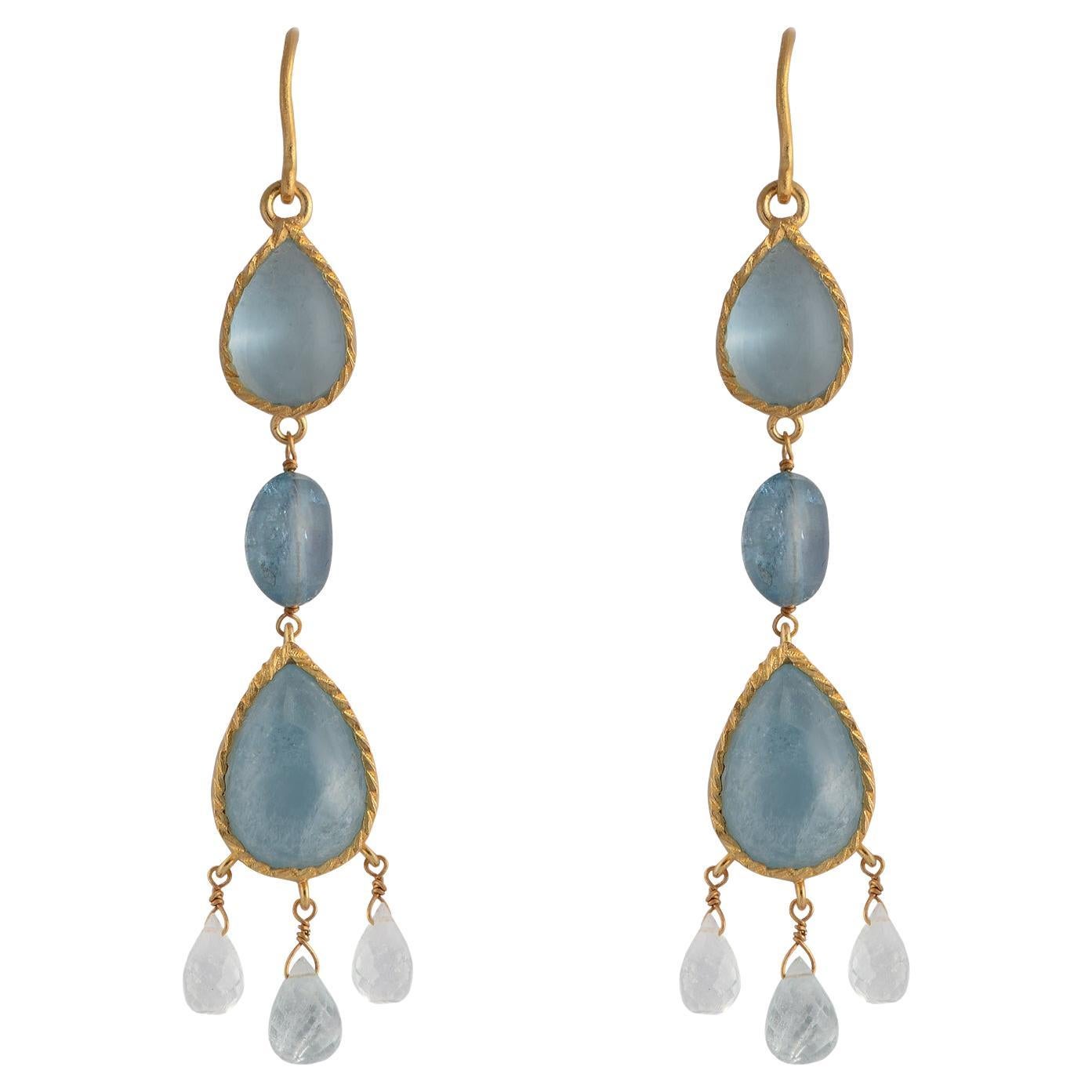 Emma Chapman 24k Gold Plated Aquamarine Teardrop Earrings, New