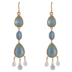 Emma Chapman Aquamarine Cabochon Teardrop Gold Plated Earrings