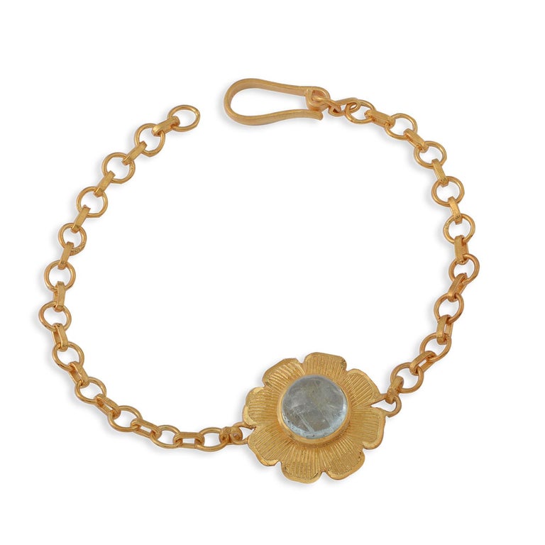Cabochon  Aquamarine Gold Plate Bracelet For Sale