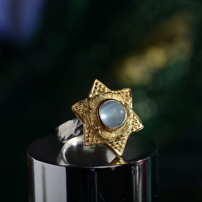 Contemporary  Aquamarine Gold Plate Statement Ring For Sale