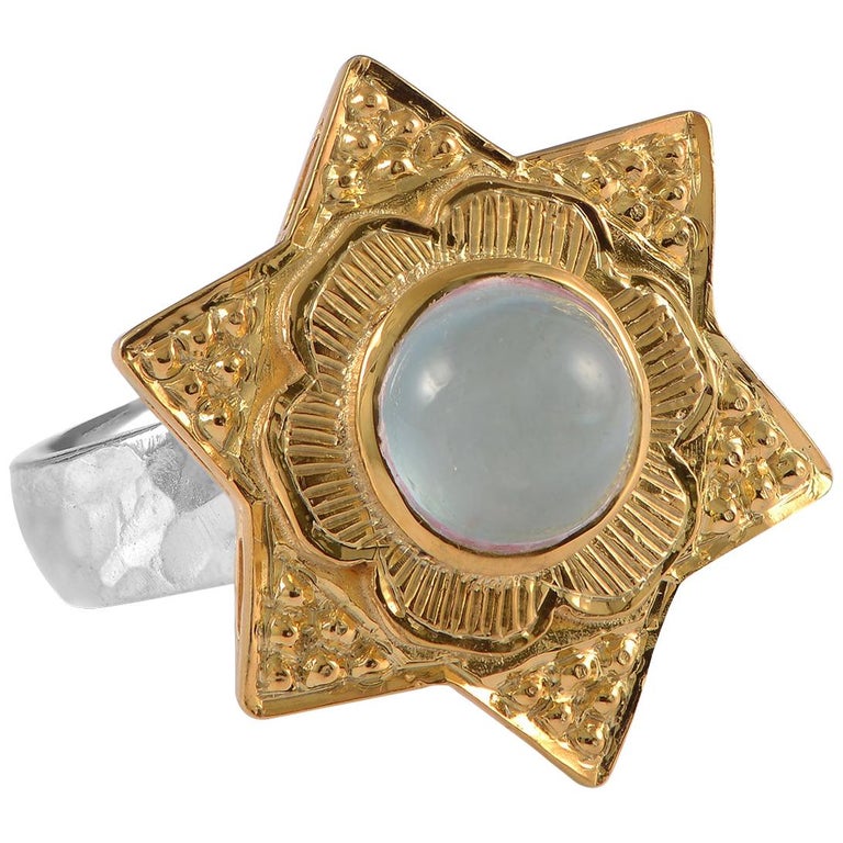  Aquamarine Gold Plate Statement Ring For Sale