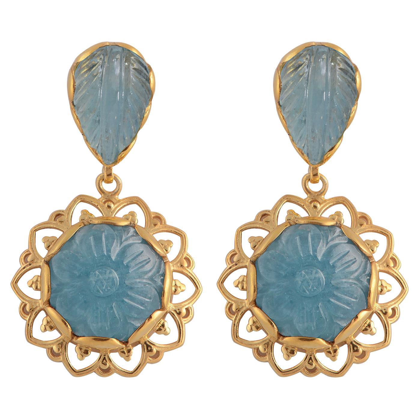  Aquamarine Gold Plate Drop Earrings