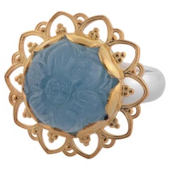  Aquamarine Gold Plate Cocktail Ring