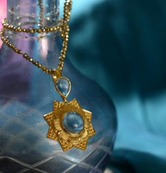 Aquamarine Gold Plate Statement Pendant