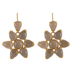 Black Moonstone Gold Plate Dangle Earrings