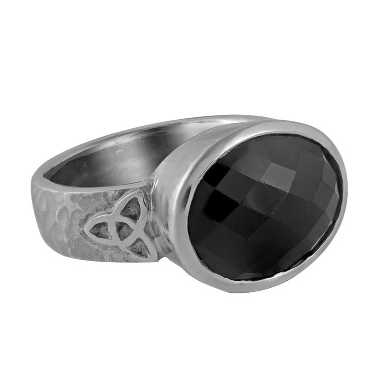  Black Spinel Silver Man's Ring For Sale