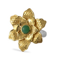 Emma Chapman Limited Edition Chrysoprase Gold Plate Flower Ring, India