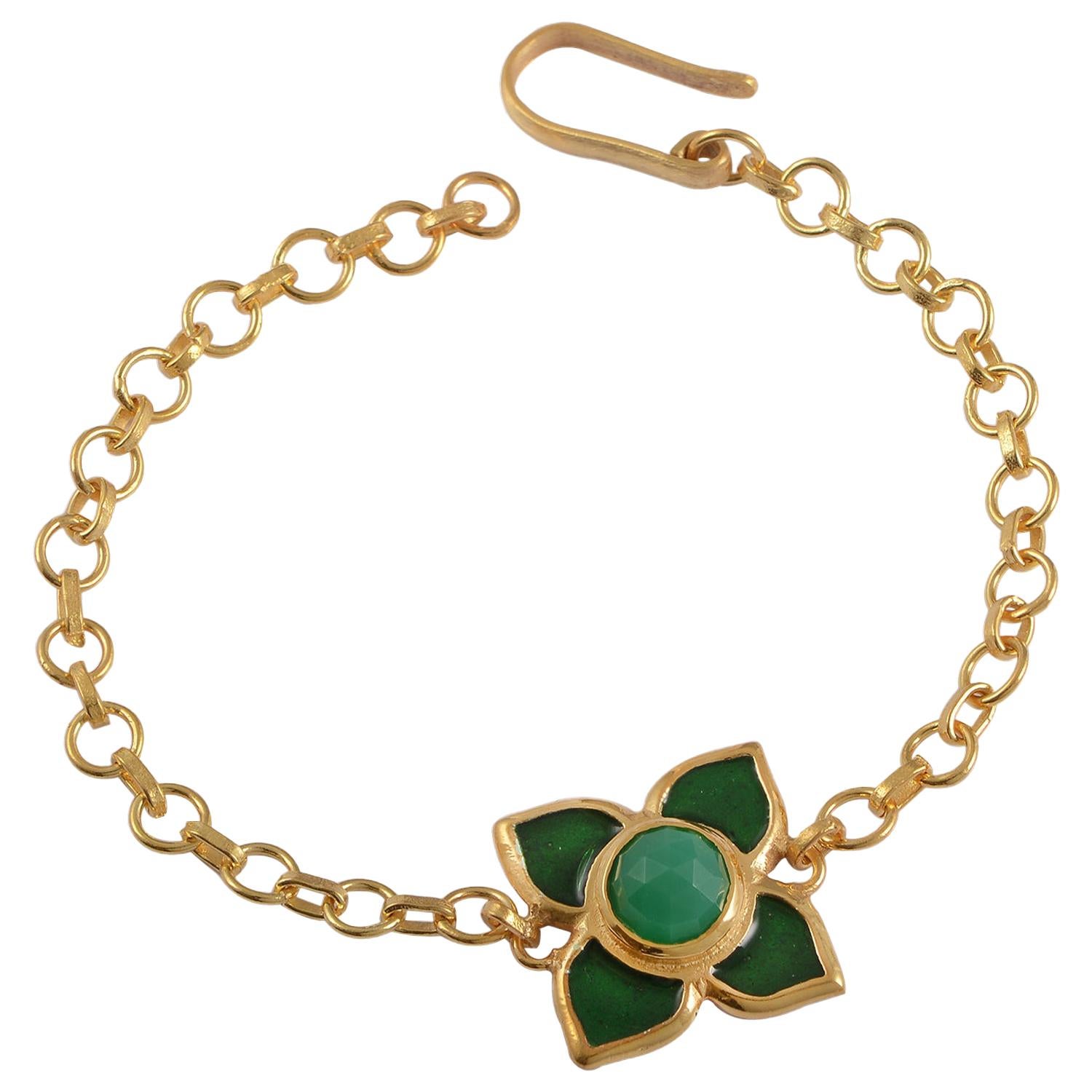 Emma Chapman Chrysoprase Green Enamel Bracelet