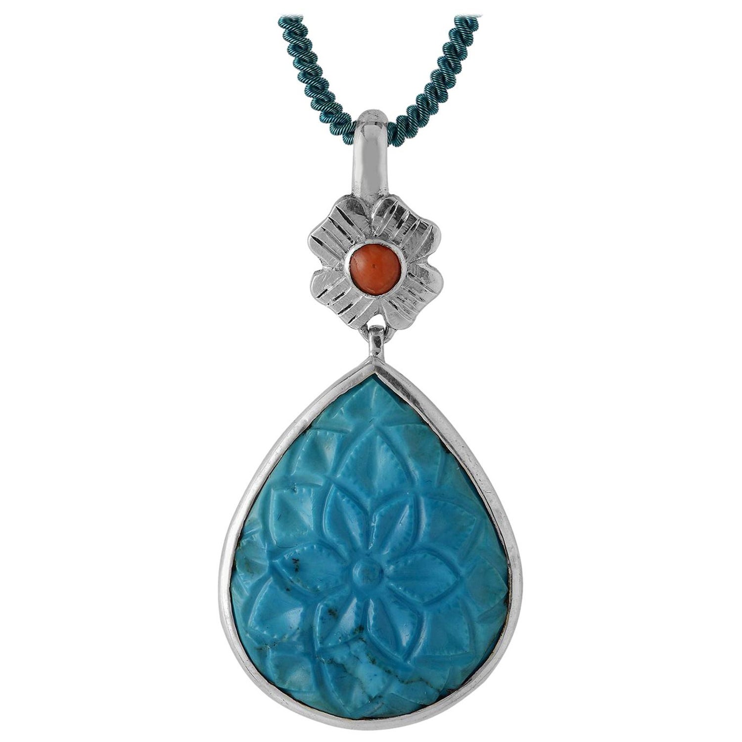925 Sterling Silver Antiqued Turquoise Charm Pendant 49mm x 25mm 