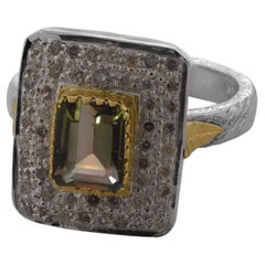 Emma Chapman Anello con tormalina marrone Dravite e diamante in oro 18k A. Silver