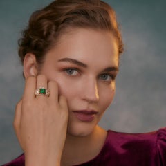 Emma Chapman Emerald 14k Gold Silver Baroque Style Cocktail Ring