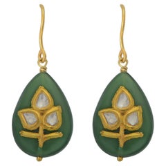  Jade Diamond 18 Karat Gold Drop Earrings