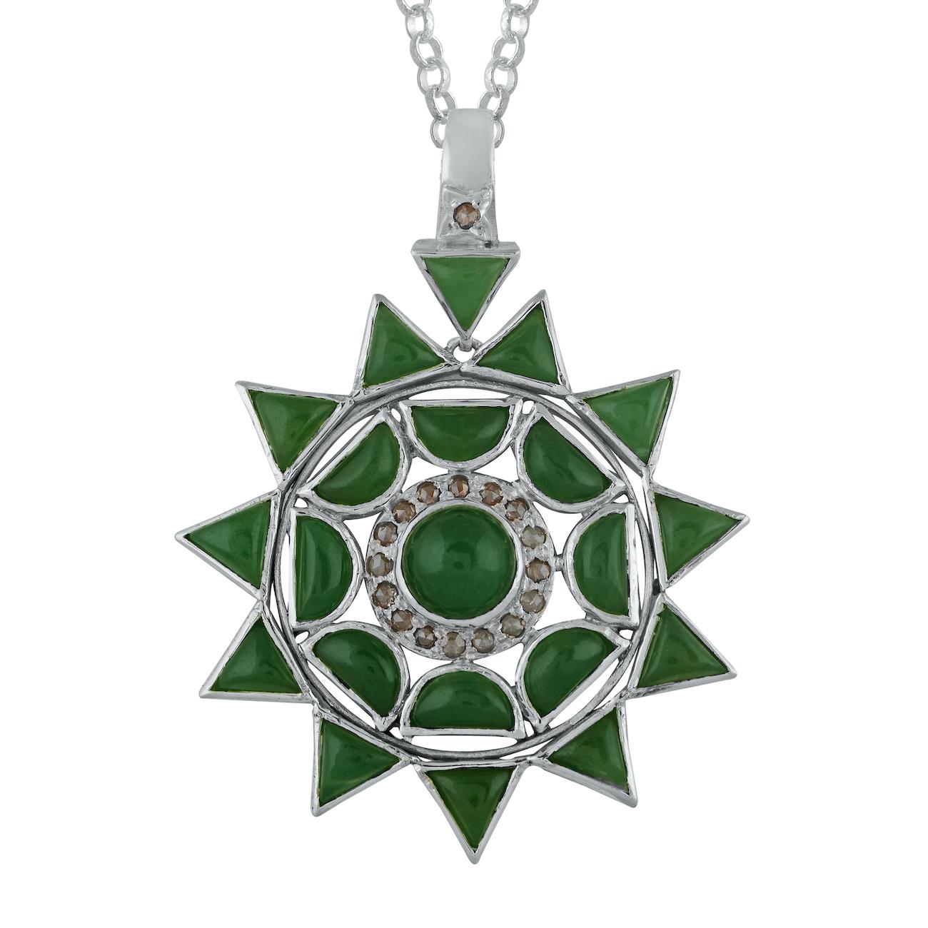 Cabochon  Jade Diamond Silver Statement Man's Pendant For Sale