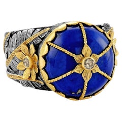 Emma Chapman Lapis Lazuli Diamond 18k Gold Silver Cocktail Ring