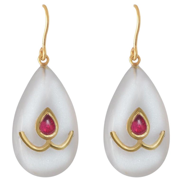Moon Quartz & 18k Gold Limited Edition Drop Earrings