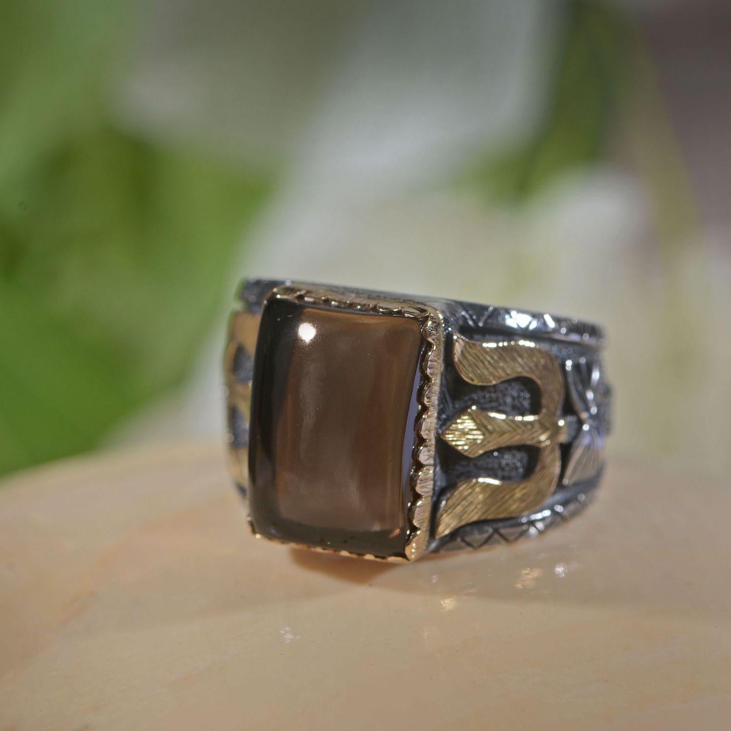 Contemporary Emma Chapman Smokey Topaz 18k Gold Silver Ring For Sale