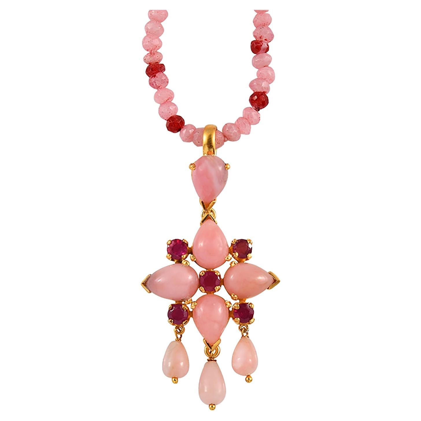 Emma Chapman Gold Plated Silver Pink Opal Ruby Pendant Necklace