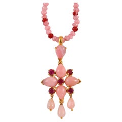 Emma Chapman Sterling Silber vergoldet Rosa Opal Ruby Teardrop Anhänger