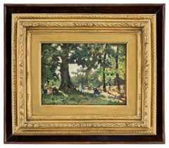 Early 20th century Venetian landscape painting - Gallant scene - Oil on panel 