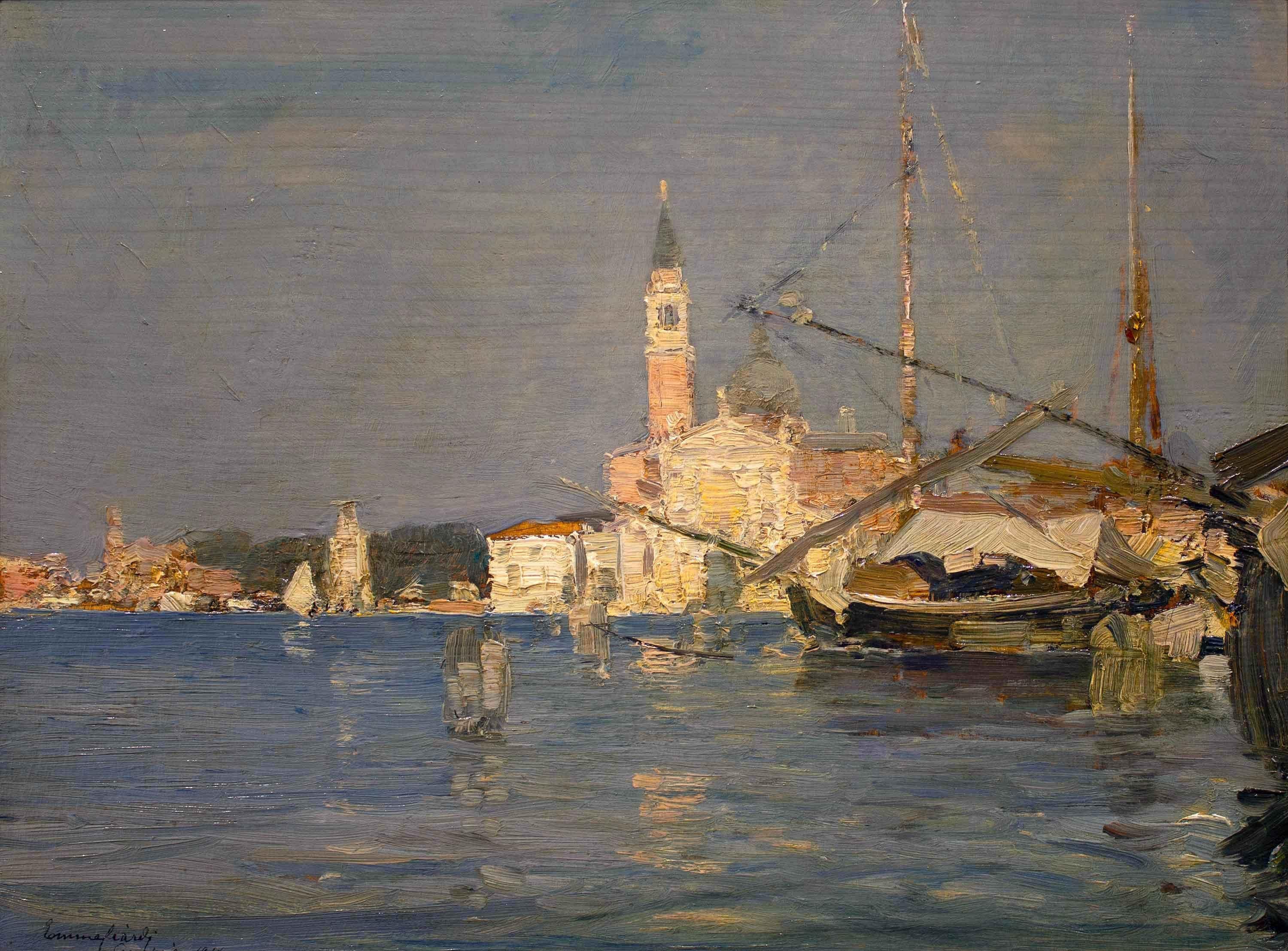Impression de Venise (Island of San Giorgio) - Painting de Emma Ciardi