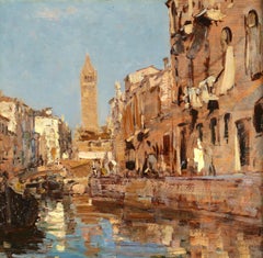 Rio de San Barnaba, Venise 1927 - Paysage fluvial impressionniste de Emma Ciardi