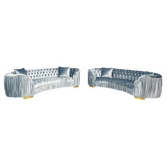 Emma Curved Sofas by Haute House for Neiman Marcus, Baby Blue Velvet
