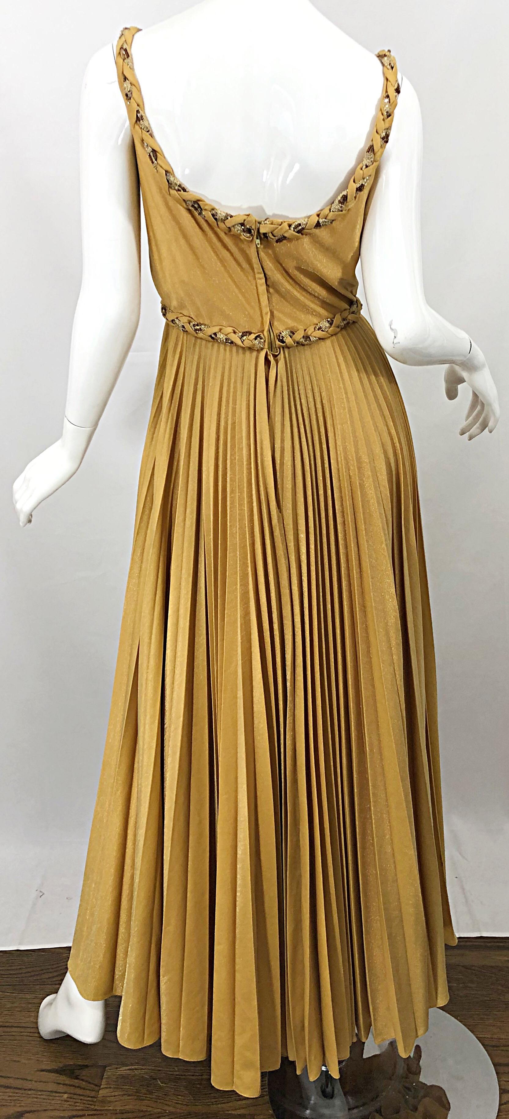 Emma Domb 1970s Gold Metallic Jersey Grecian Style Sequined Vintage 70s Gown For Sale 3