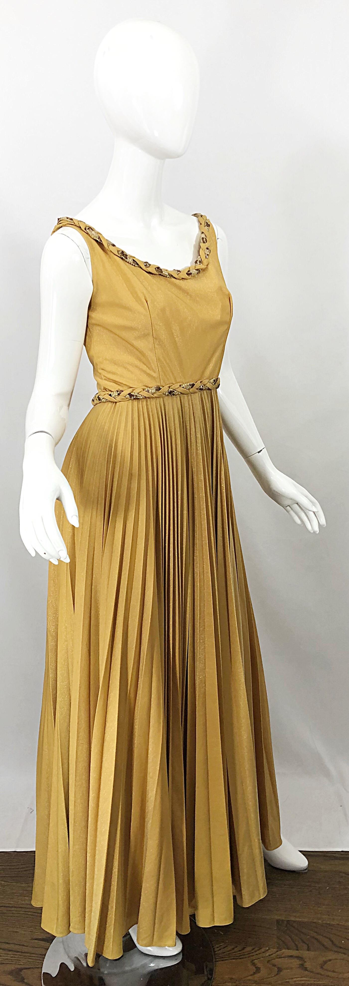 Emma Domb 1970s Gold Metallic Jersey Grecian Style Sequined Vintage 70s Gown For Sale 4