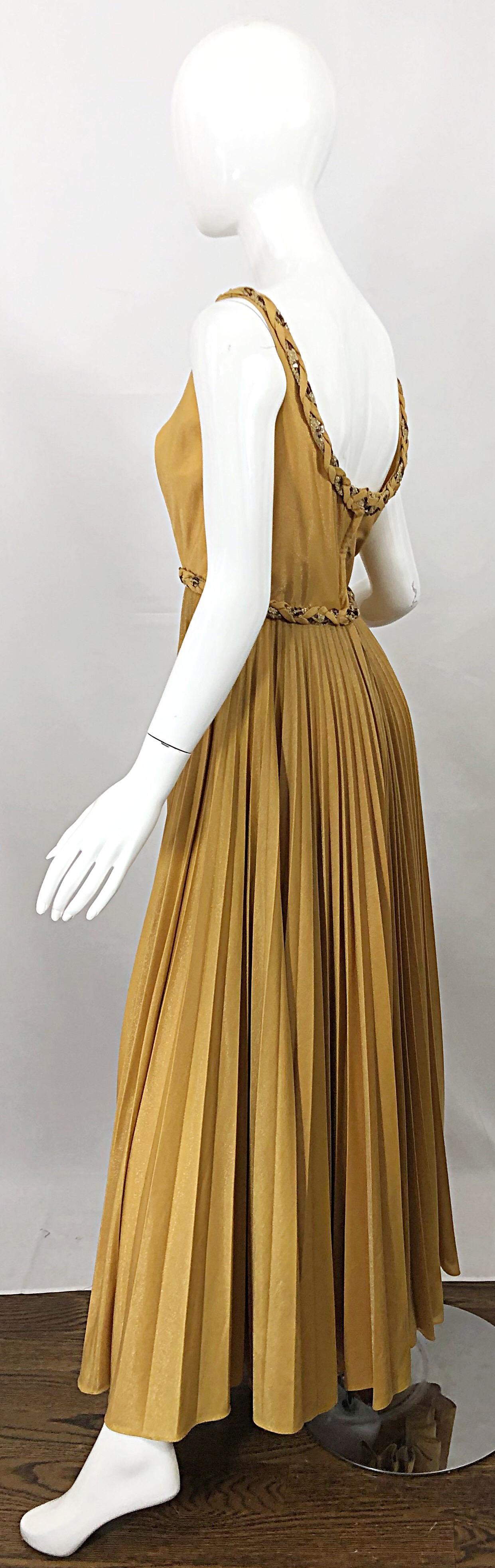 Emma Domb 1970s Gold Metallic Jersey Grecian Style Sequined Vintage 70s Gown For Sale 6