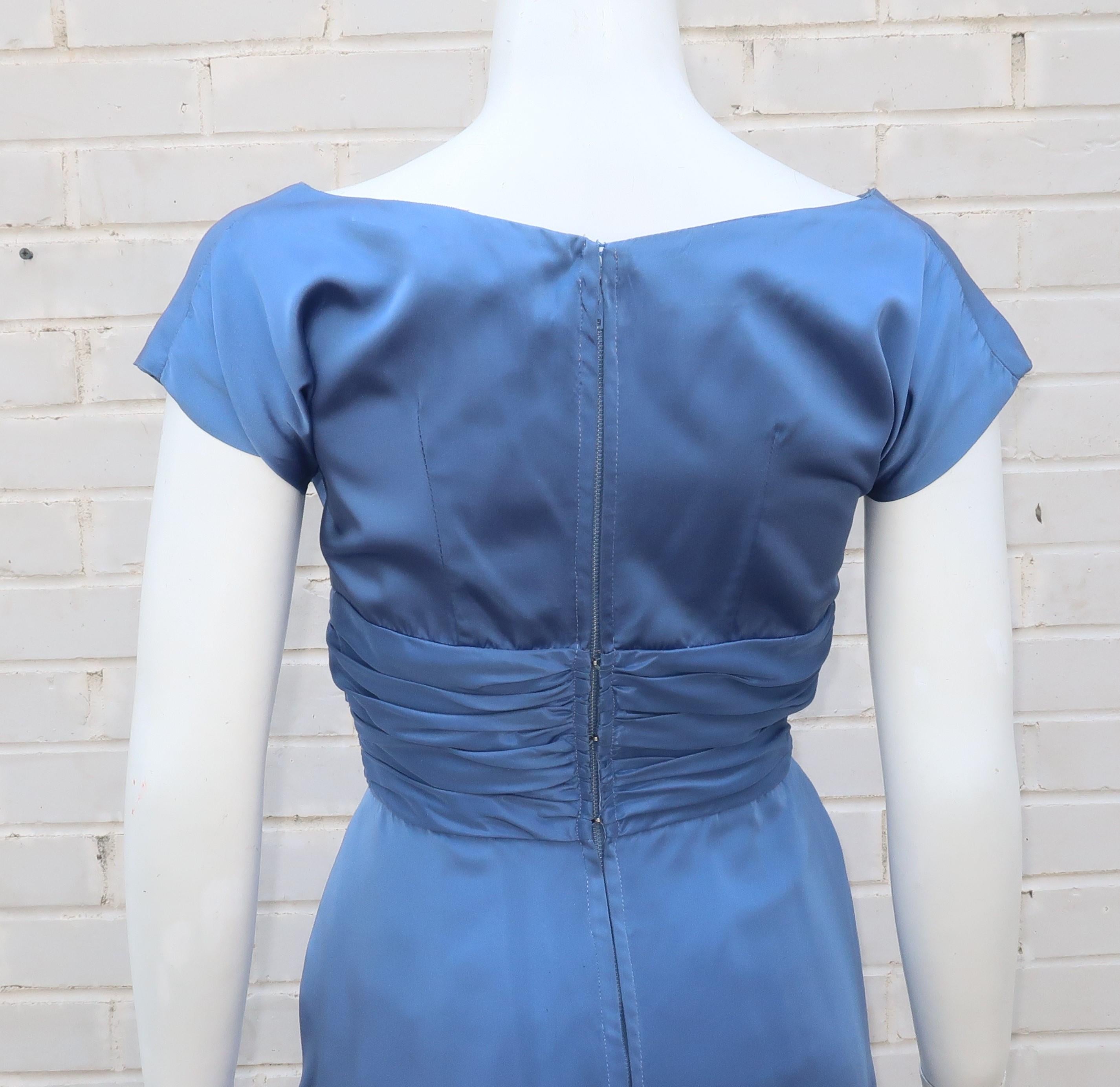 Emma Domb 1950's Periwinkle Blue Satin Cocktail Dress 3