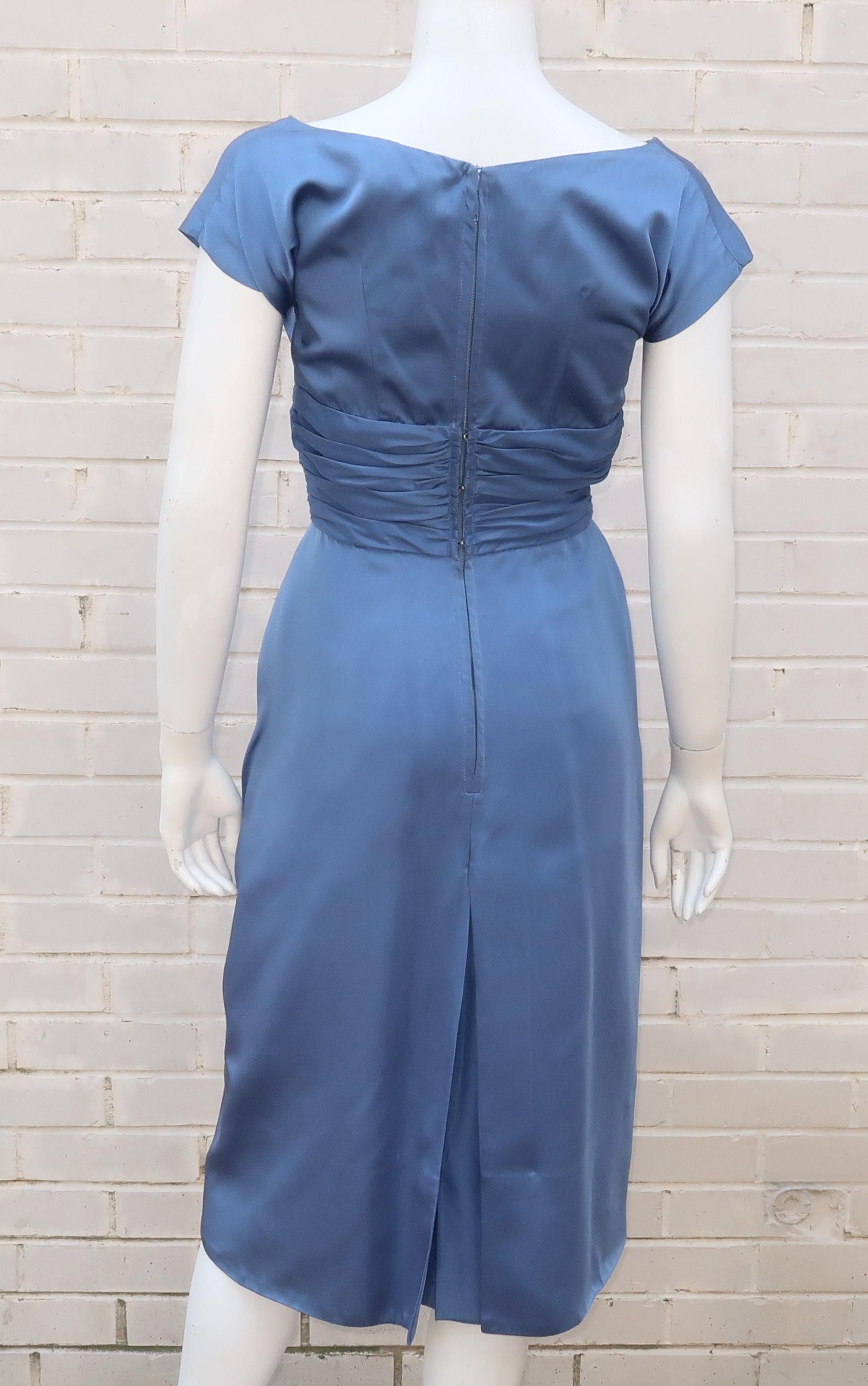 Emma Domb 1950's Periwinkle Blue Satin Cocktail Dress 4