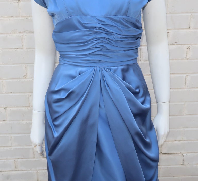 Emma Domb 1950's Periwinkle Blue Satin Cocktail Dress For Sale at ...