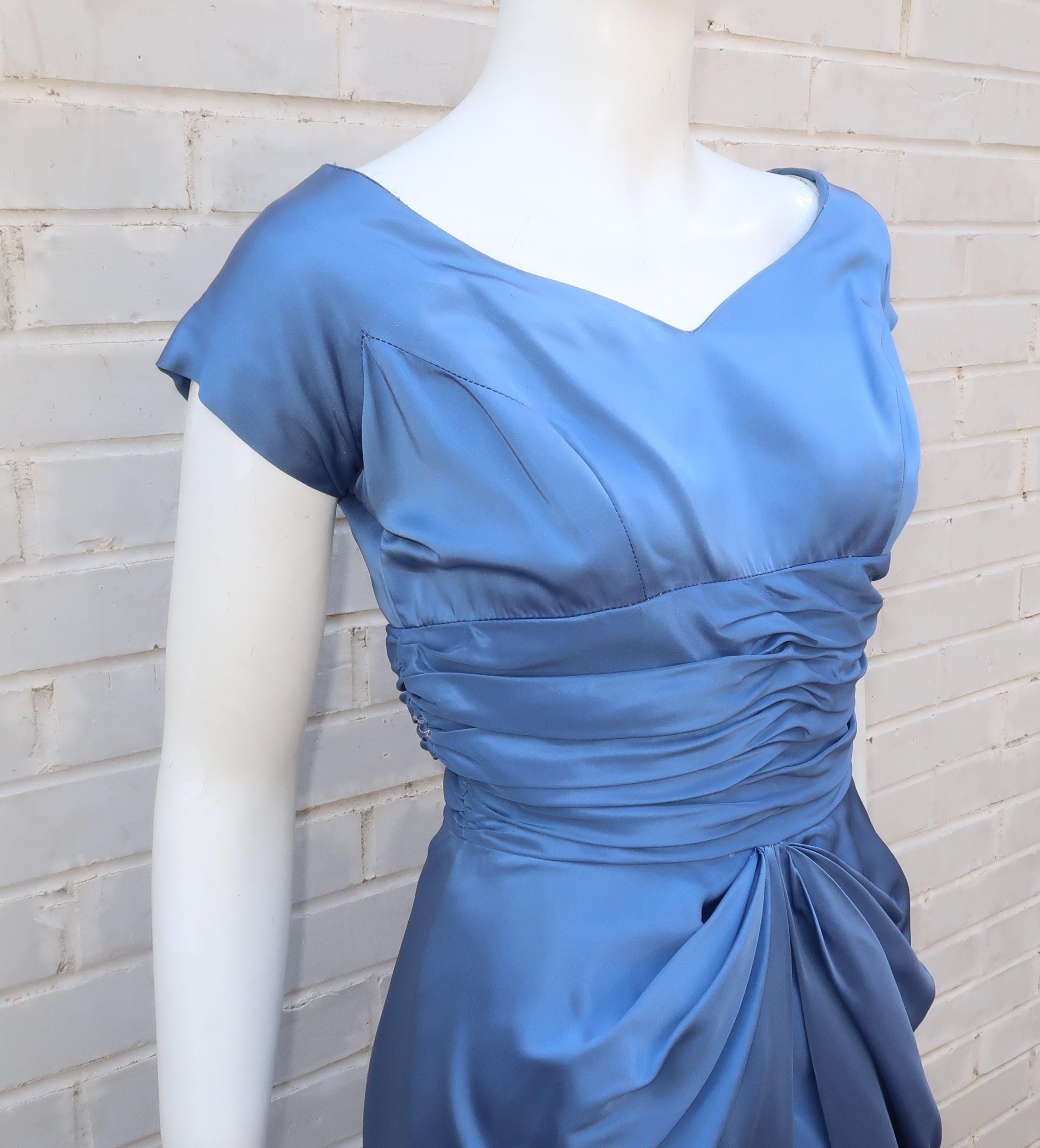 Emma Domb 1950's Periwinkle Blue Satin Cocktail Dress 2
