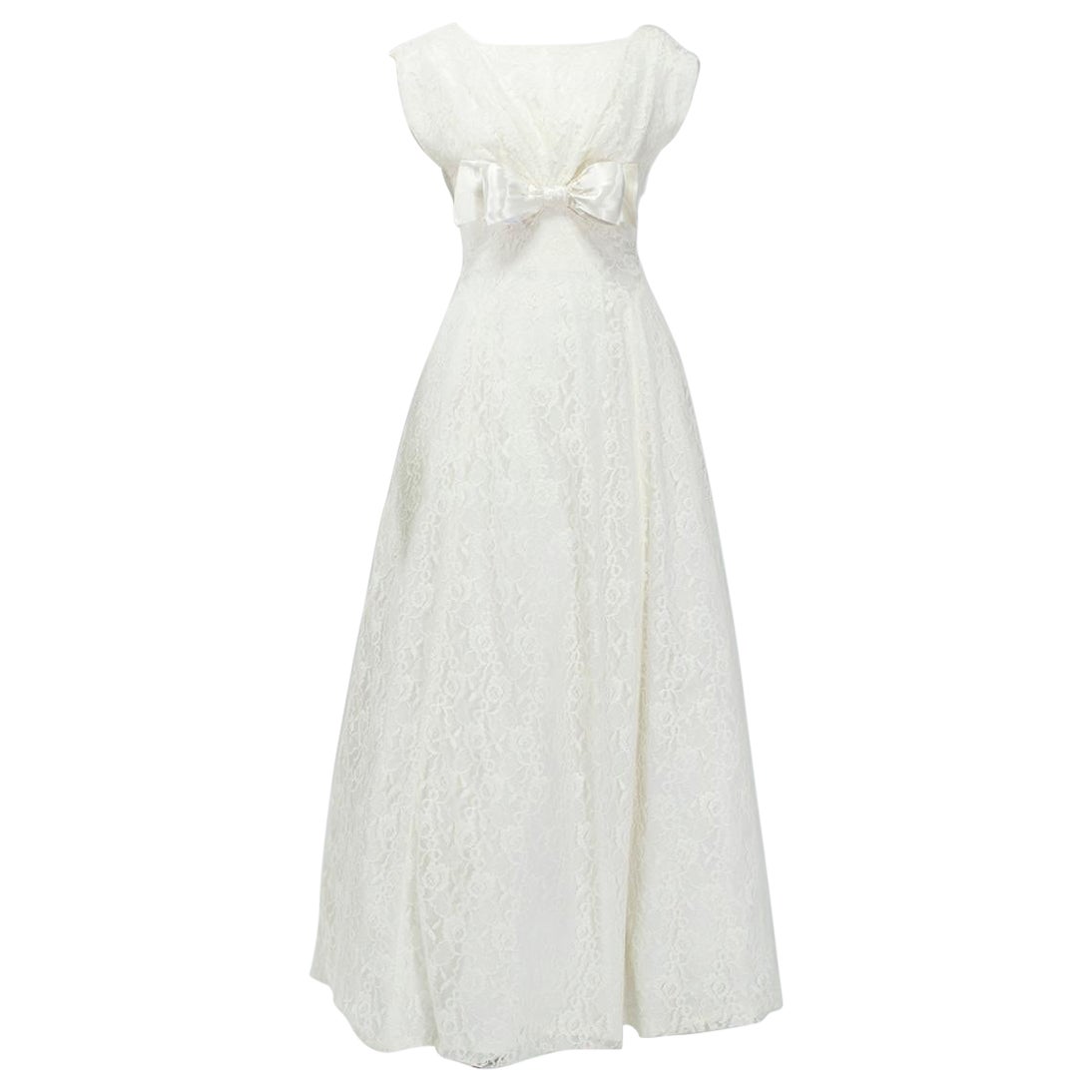 Emma Domb avorio, abito da sposa con scollo a bateau e fiocco impero - S, anni '50